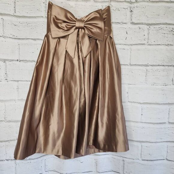 Bill Levkoff Womens Brown Gold Strapless Pleated Satin A-Line Mini Dress Size 6 - Picture 6 of 14